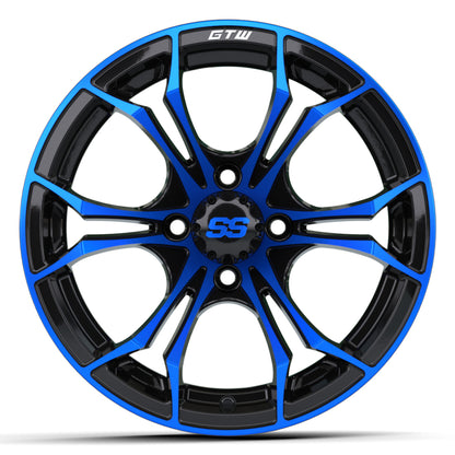 Wheel, 14X7 Spyder, Et-.25 Blk/Blue w/SS Cap