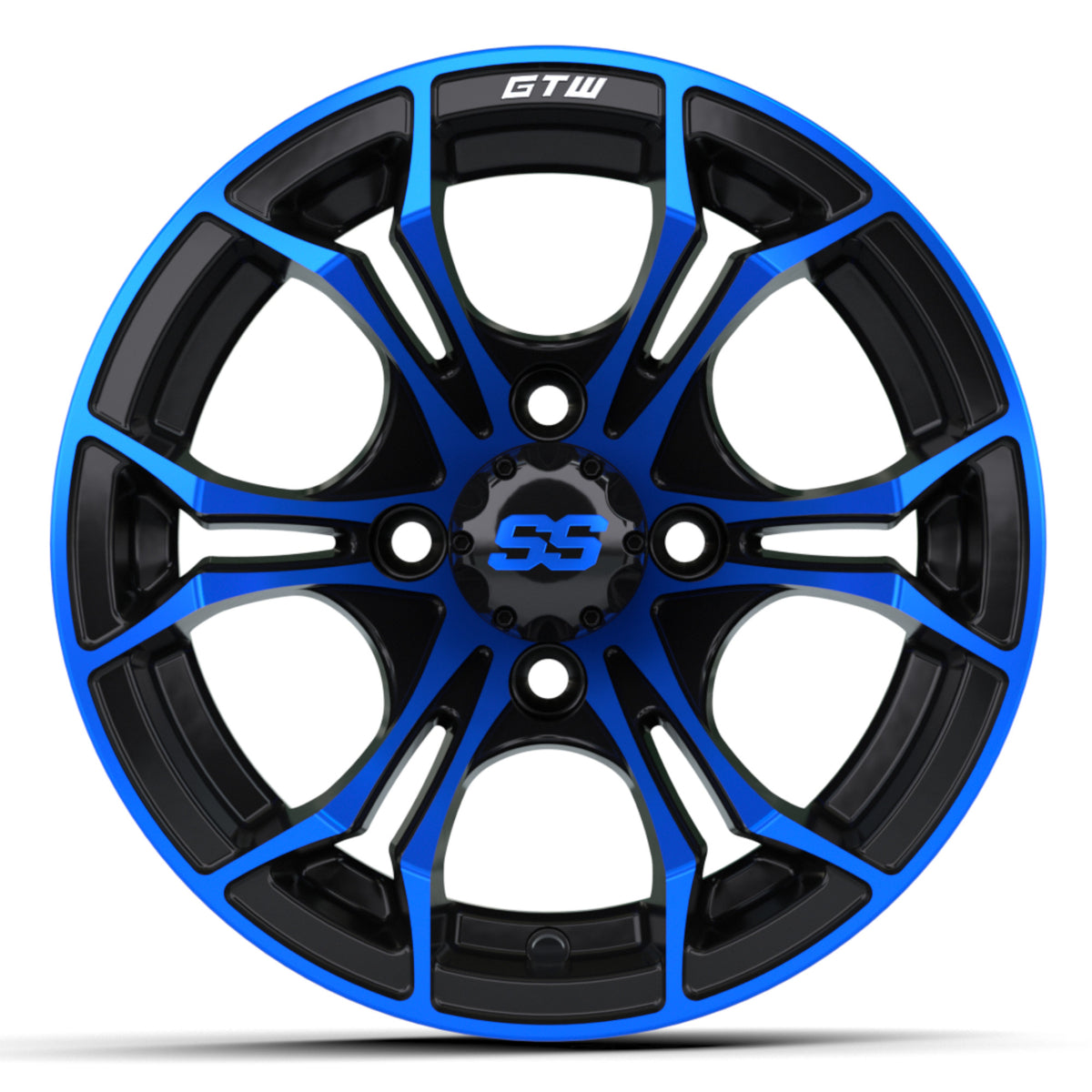 Wheel 12X7 Spyder, Et-.25 Blk/Blue w/SS Cap