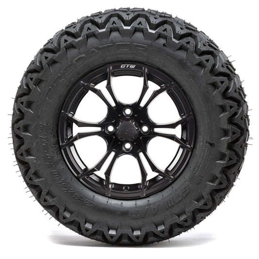 12” GTW Spyder Black and Machined Wheels with 23” DOT Predator A/T Tires – Set of 4