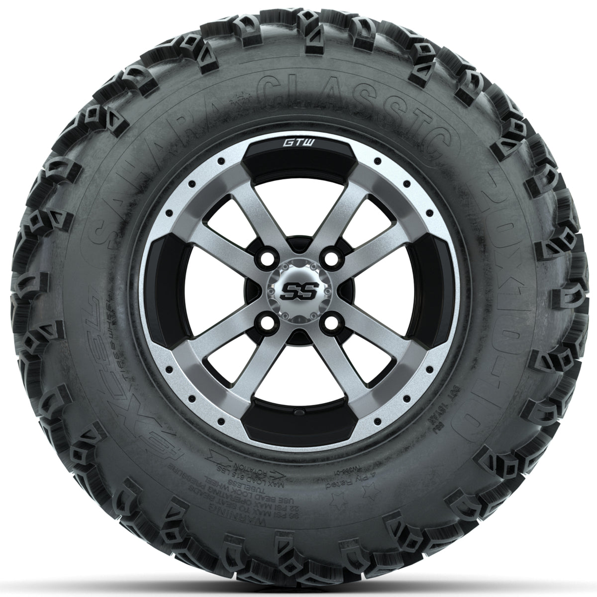 Set of (4) 10 in GTW Storm Trooper Wheels with 20x10-10 Sahara Classic All Terrain Tires