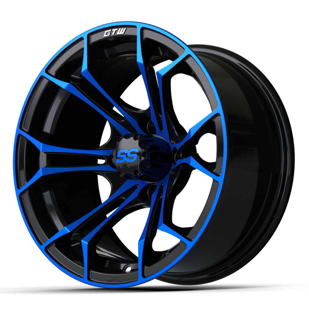 Wheel, 14X7 Spyder, Et-.25 Blk/Blue w/SS Cap