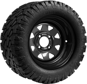 SGC 12" Steel Wheel Black Slotted and STEELENG 22x10.5-12 STINGER Hybrid AT Tire Combo