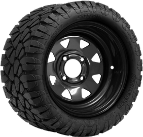 SGC 12" Steel Wheel Black Slotted and STEELENG 20x10-12 STINGER Hybrid AT Tire Combo
