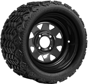 SGC 12" Steel Wheel Black Slotted and STEELENG 20x10-12 All Terrain Tire DOT Approved Combo