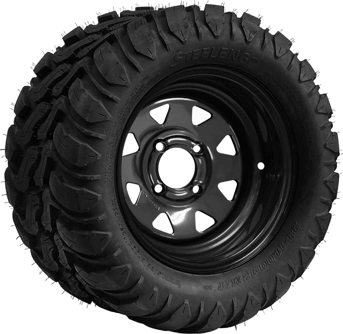 SGC 12" Steel Wheel Black Slotted and STEELENG 22x11-12 Mud Terrain Tire Combo