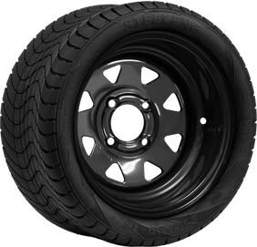 SGC 12" Steel Wheel Black Slotted and STEELENG 215/40-12 Low Profile Tire Combo