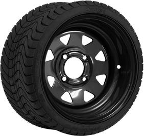 SGC 12" Steel Wheel Black Slotted with STEELENG 215/35-12 Low Profile DOT Approved Tire Combo