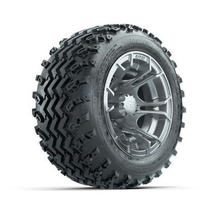 GTW Spyder Silver 10 in Wheels with 18x9.50-10 Rogue All Terrain Tires  Full Set