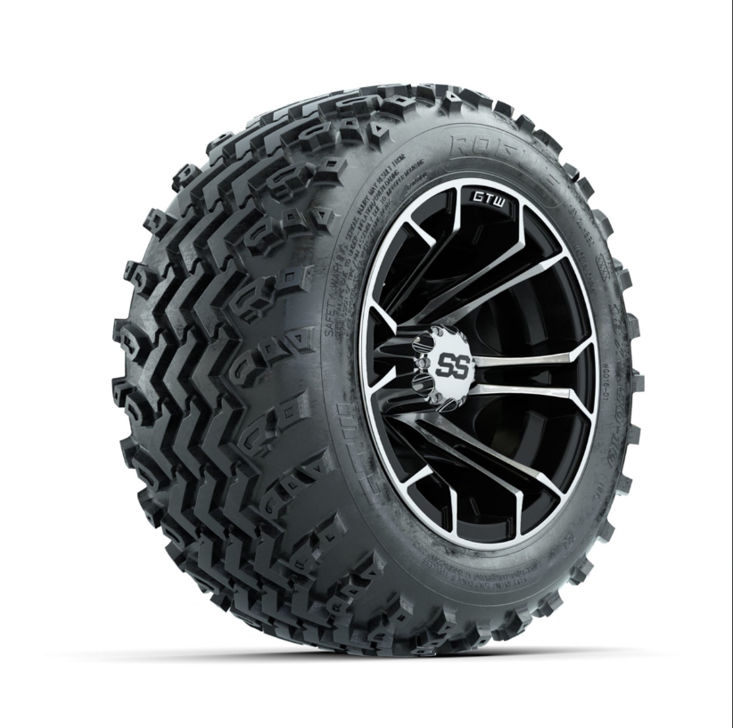 GTW Spyder Machined/Black 10 in Wheels with 18x9.50-10 Rogue All Terrain Tires – Full Set