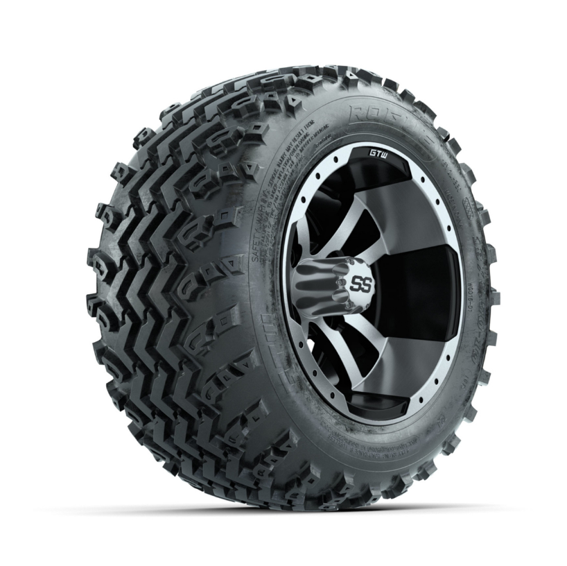 GTW Storm Trooper Machined/Black 10 in Wheels with 18x9.50-10 Rogue All Terrain Tires  Full Set