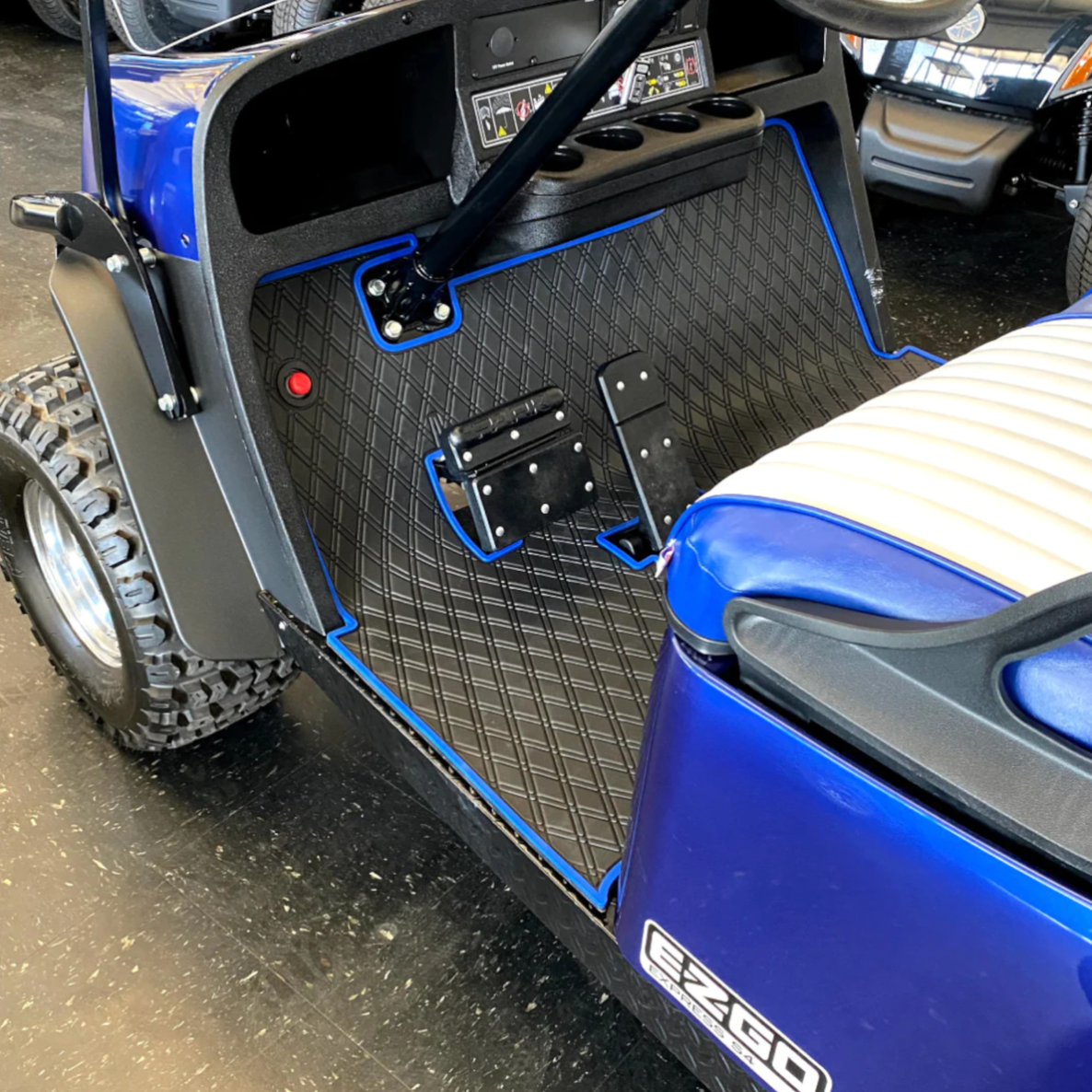 Xtreme Floor Mats for EZGO TXT / Workhorse / Express S4 / Valor / Cushman / Navitas (TXT Frame) - Black/Blue