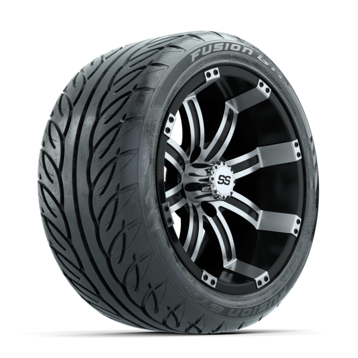 GTW Tempest Machined/Black 14 in Wheels with 225/40-R14 Fusion GTR Street Tires – Full Set