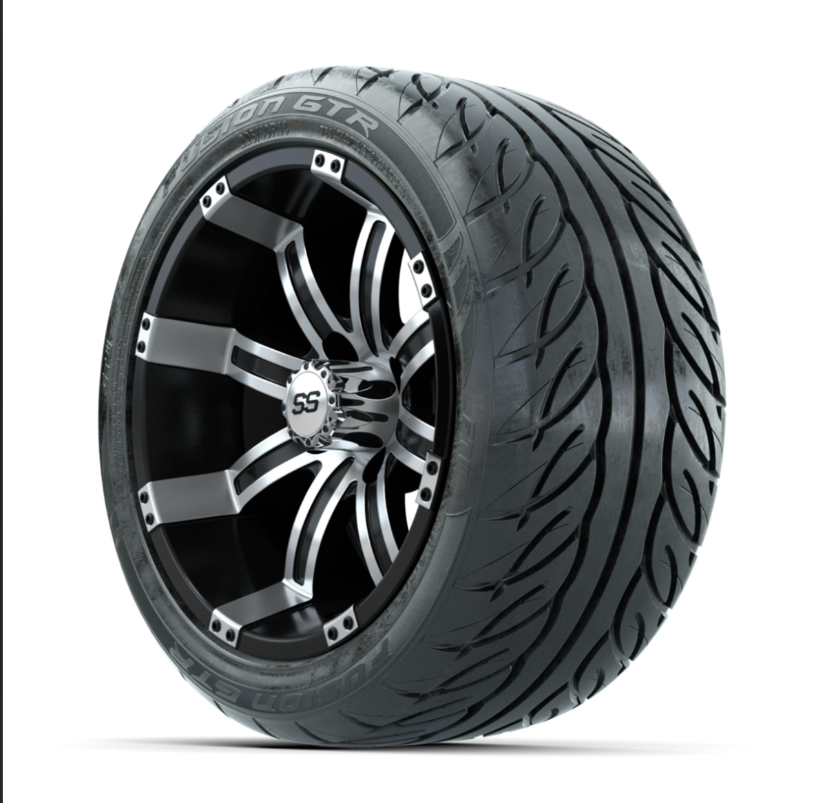 GTW Tempest Machined/Black 14 in Wheels with 225/40-R14 Fusion GTR Street Tires – Full Set