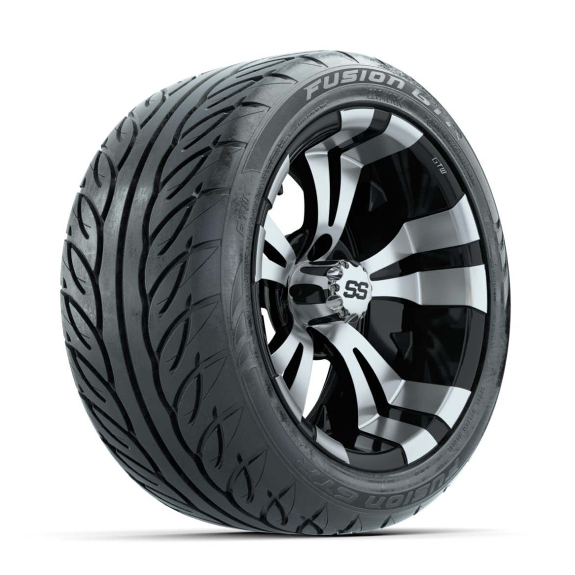 GTW Vampire Machined/Black 14 in Wheels with 225/40-R14 Fusion GTR Street Tires – Full Set