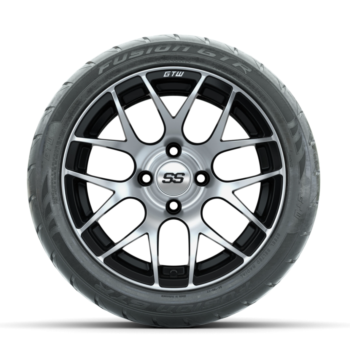 GTW Pursuit Machined/Black 14 in Wheels with 225/40-R14 Fusion GTR Street Tires – Full Set