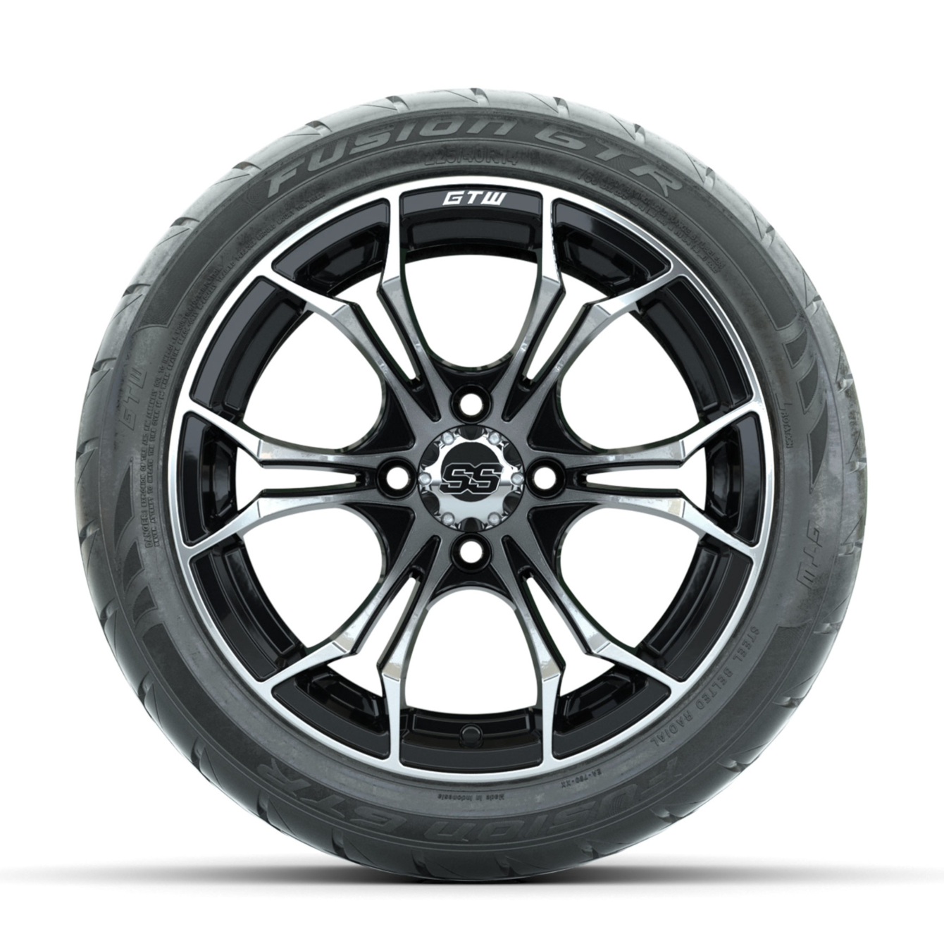 GTW Spyder Machined/Black 14 in Wheels with 225/40-R14 Fusion GTR Street Tires – Full Set