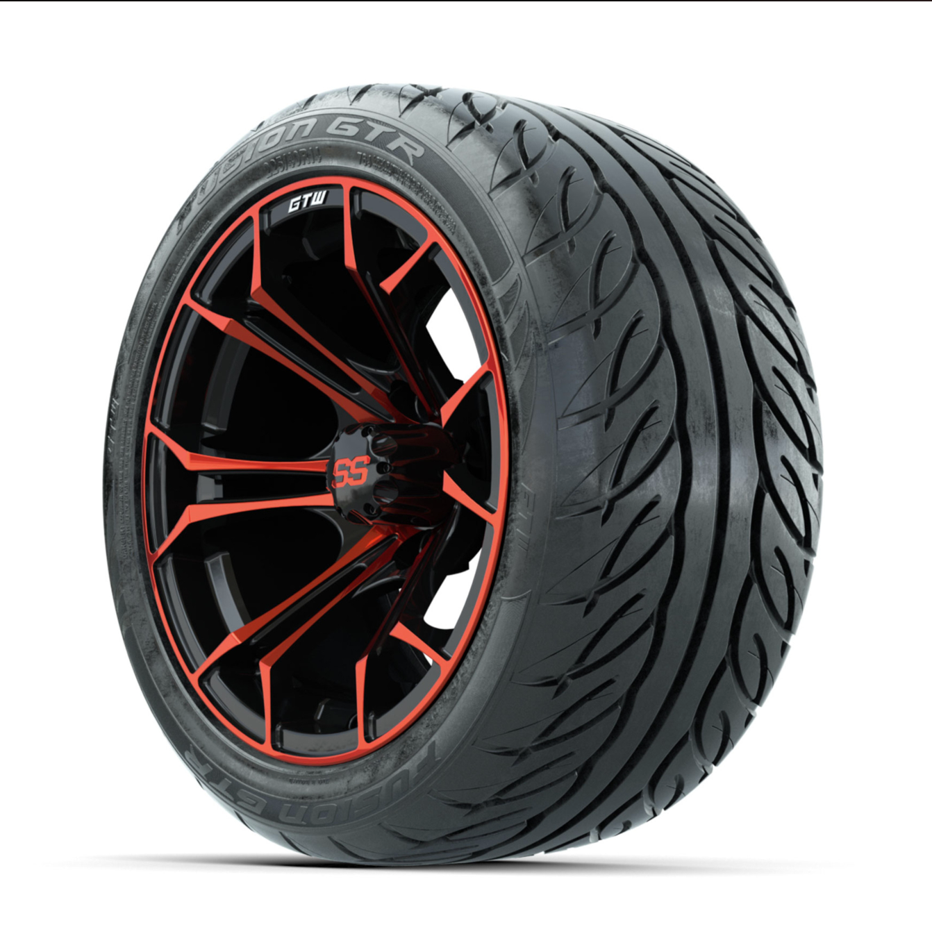 GTW Spyder Red/Black 14 in Wheels with 225/40-R14 Fusion GTR Street Tires – Full Set