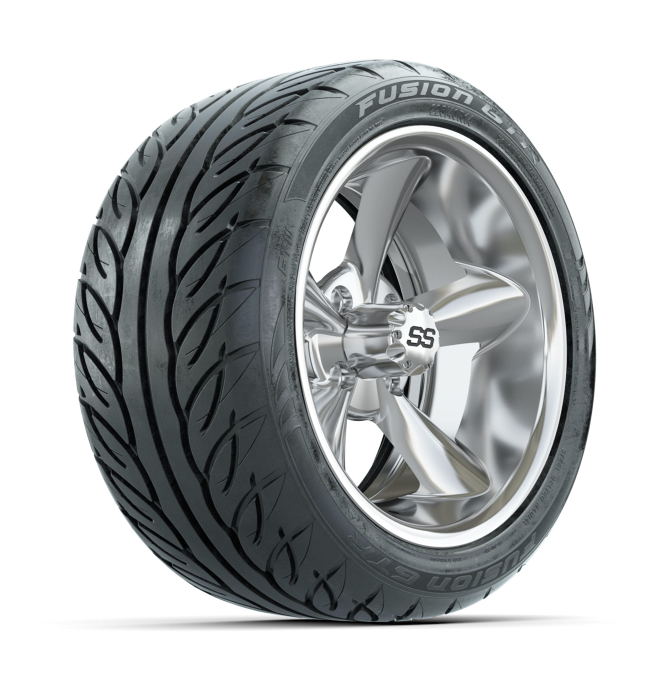 GTW Godfather Chrome 14 in Wheels with 225/40-R14 Fusion GTR Street Tires  Full Set