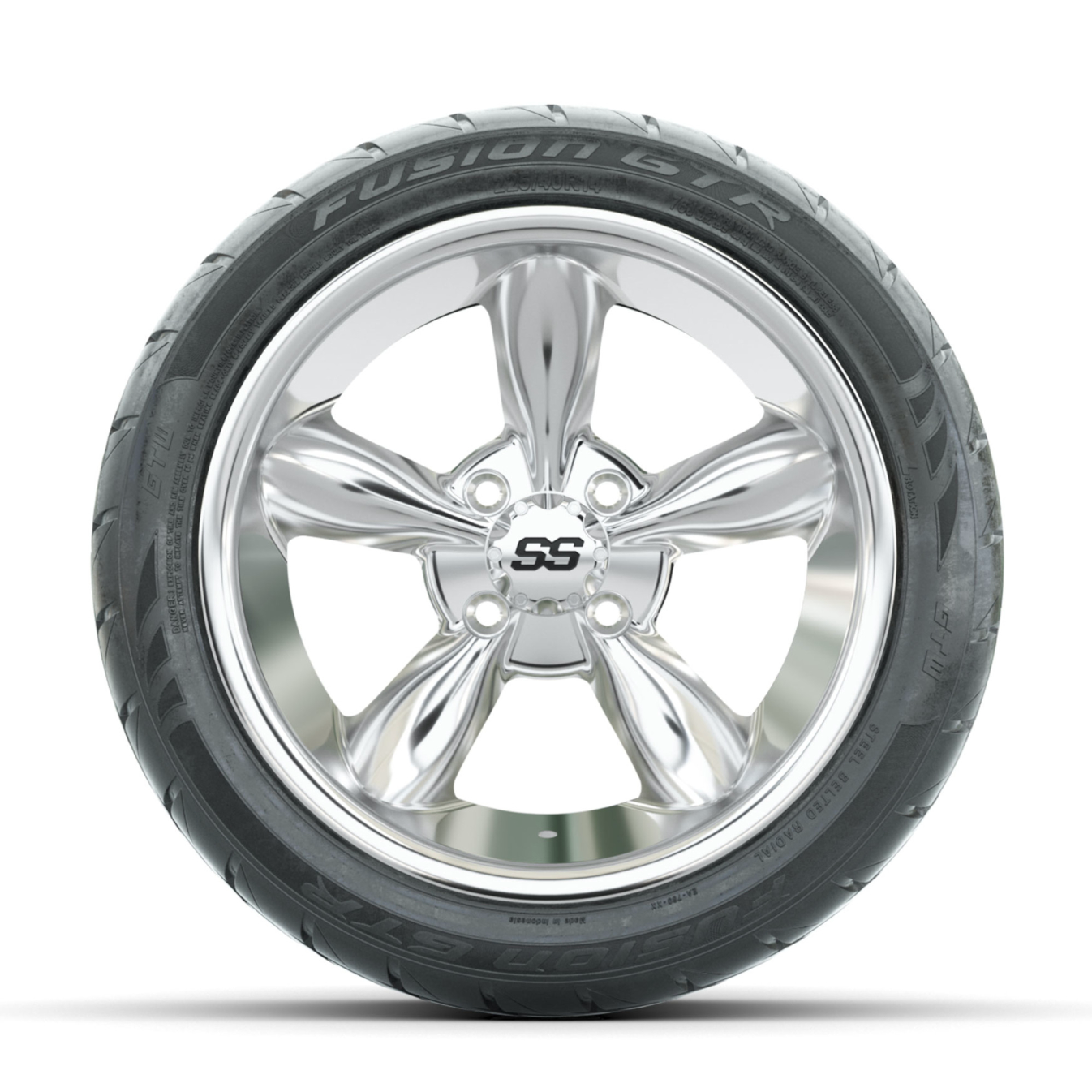 GTW Godfather Chrome 14 in Wheels with 225/40-R14 Fusion GTR Street Tires  Full Set