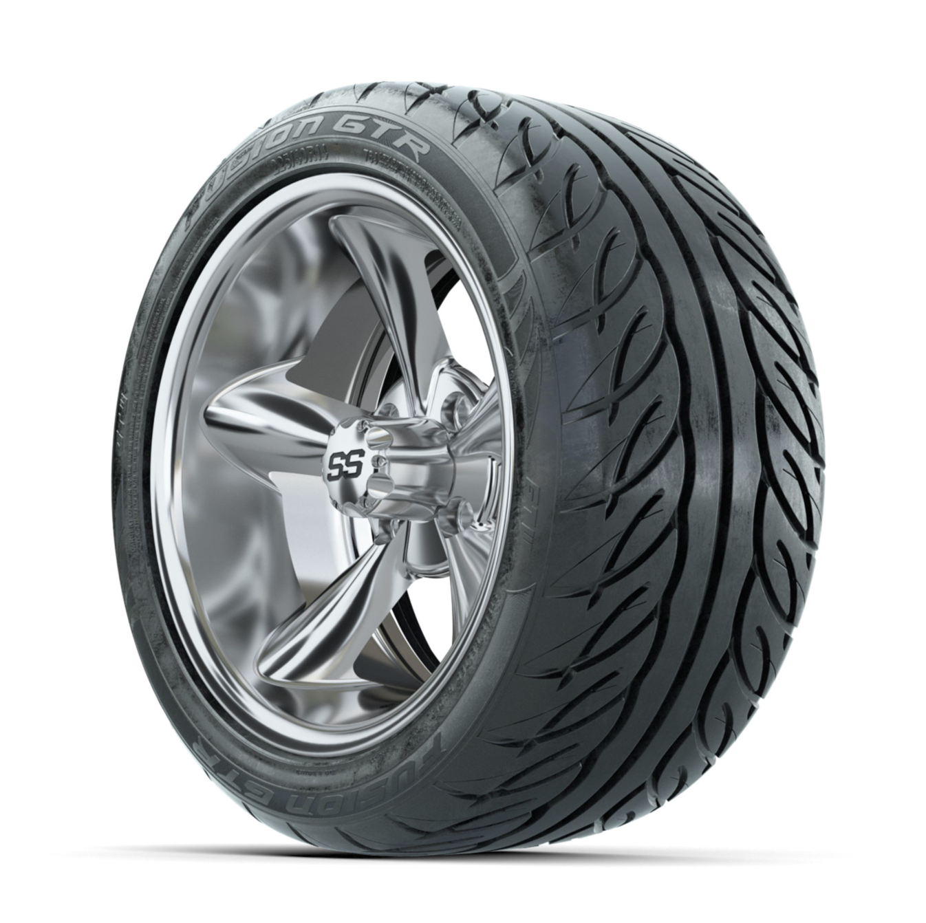 GTW Godfather Chrome 14 in Wheels with 225/40-R14 Fusion GTR Street Tires  Full Set