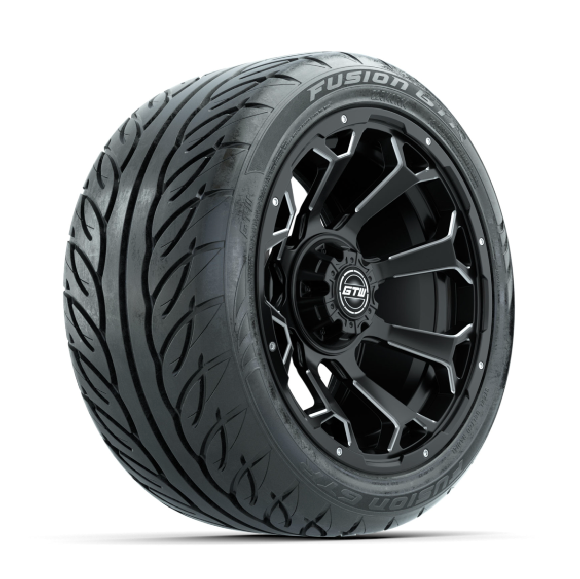 GTW Raven Off-Road Matte Black/Ball Milled 14 in Wheels with 225/40-R14 Fusion GTR Street Tires – Full Set