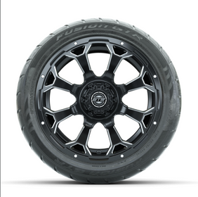 GTW Raven Off-Road Matte Black/Ball Milled 14 in Wheels with 225/40-R14 Fusion GTR Street Tires  Full Set