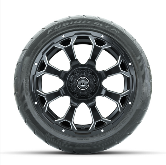 GTW Raven Off-Road Matte Black/Ball Milled 14 in Wheels with 225/40-R14 Fusion GTR Street Tires – Full Set