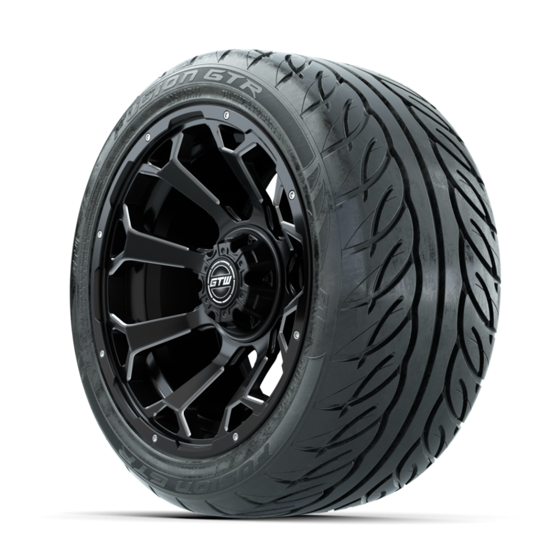 GTW Raven Off-Road Matte Black/Ball Milled 14 in Wheels with 225/40-R14 Fusion GTR Street Tires – Full Set