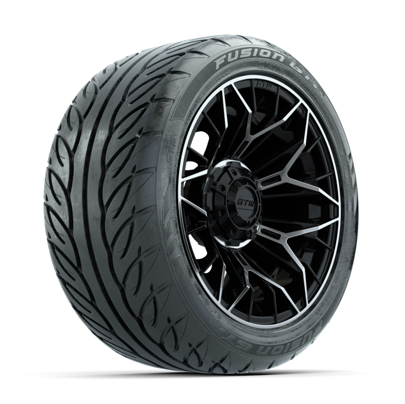 GTW Stellar Machined/Black 14 in Wheels with 225/40-R14 Fusion GTR Street Tires  Full Set