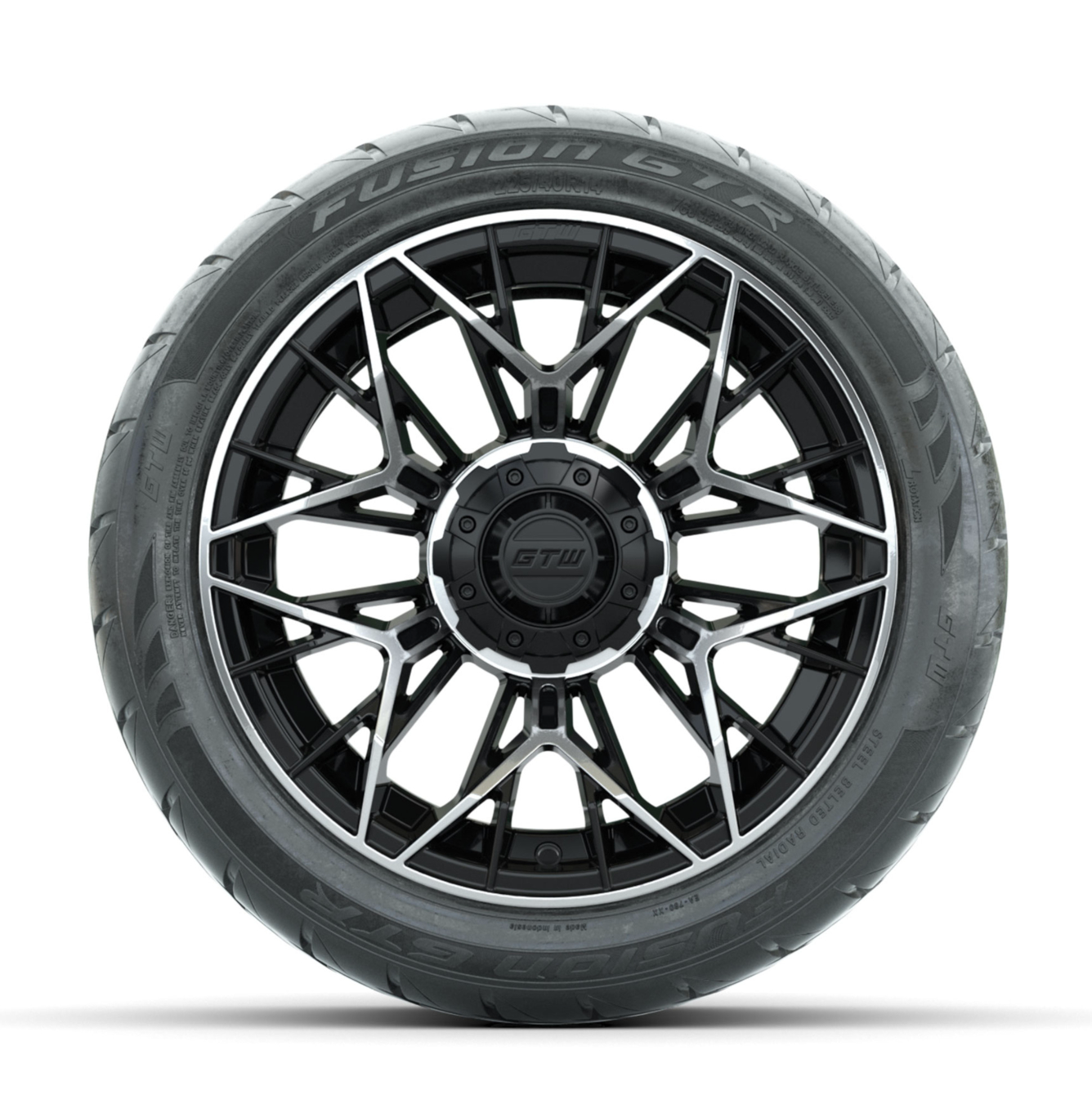 GTW Stellar Machined/Black 14 in Wheels with 225/40-R14 Fusion GTR Street Tires  Full Set