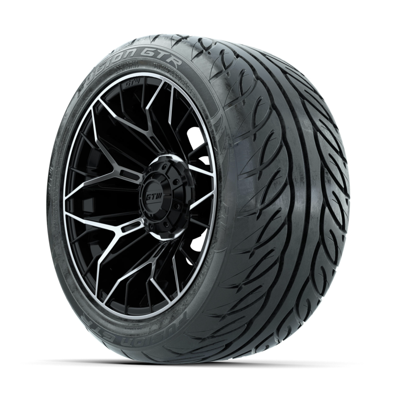 GTW Stellar Machined/Black 14 in Wheels with 225/40-R14 Fusion GTR Street Tires  Full Set