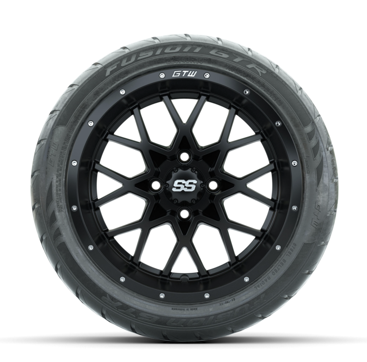 GTW Vortex Matte Black 14 in Wheels with 225/40-R14 Fusion GTR Street Tires – Full Set