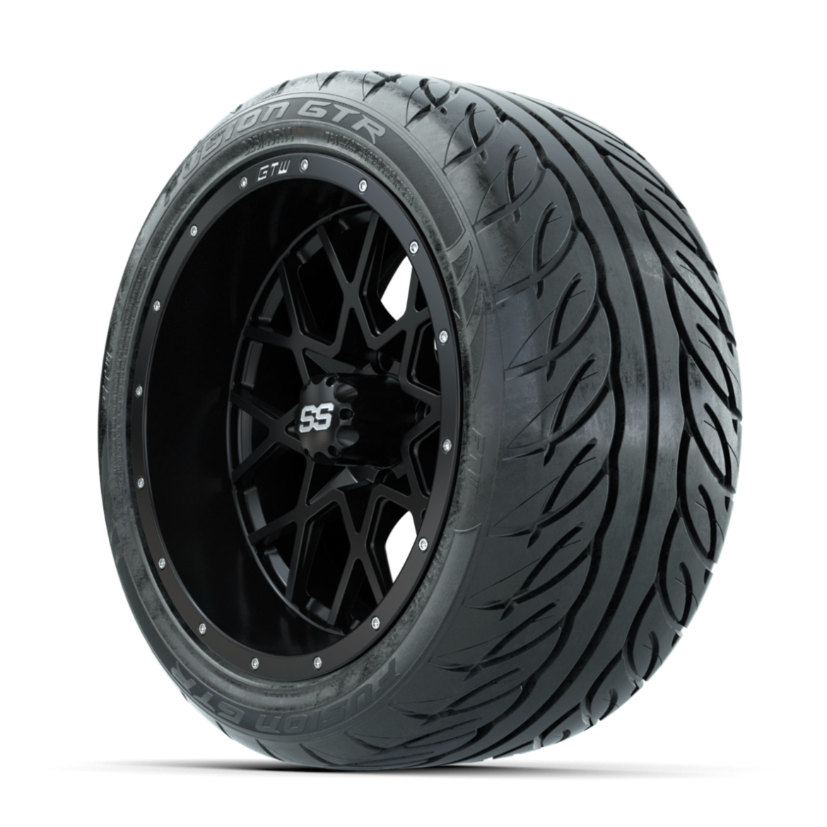 GTW Vortex Matte Black 14 in Wheels with 225/40-R14 Fusion GTR Street Tires – Full Set