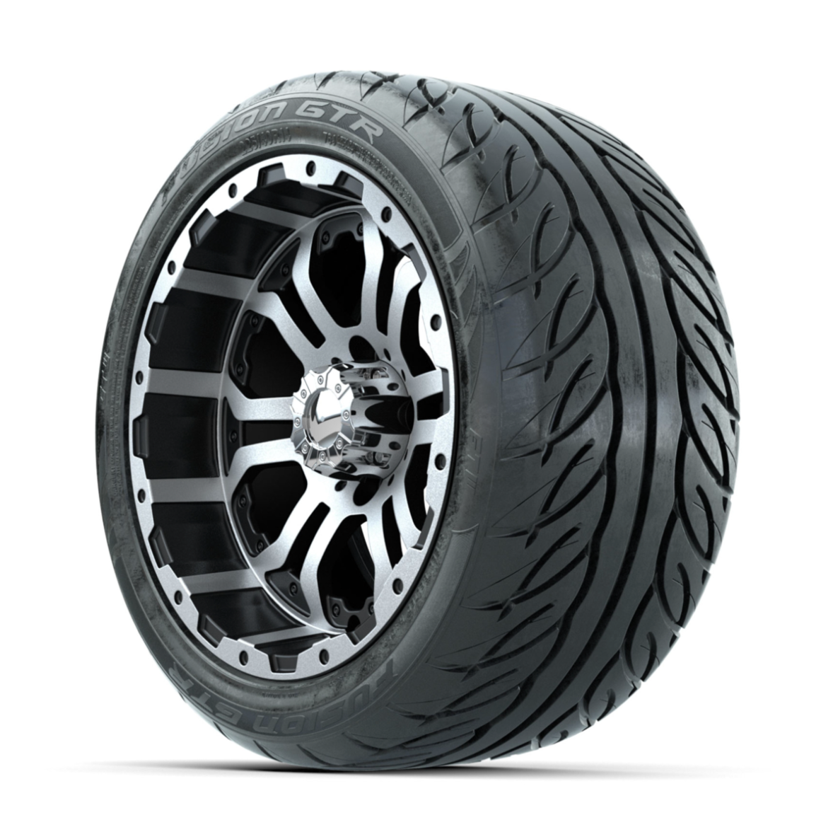 GTW Omega Machined/Black 14 in Wheels with 225/40-R14 Fusion GTR Street Tires – Full Set