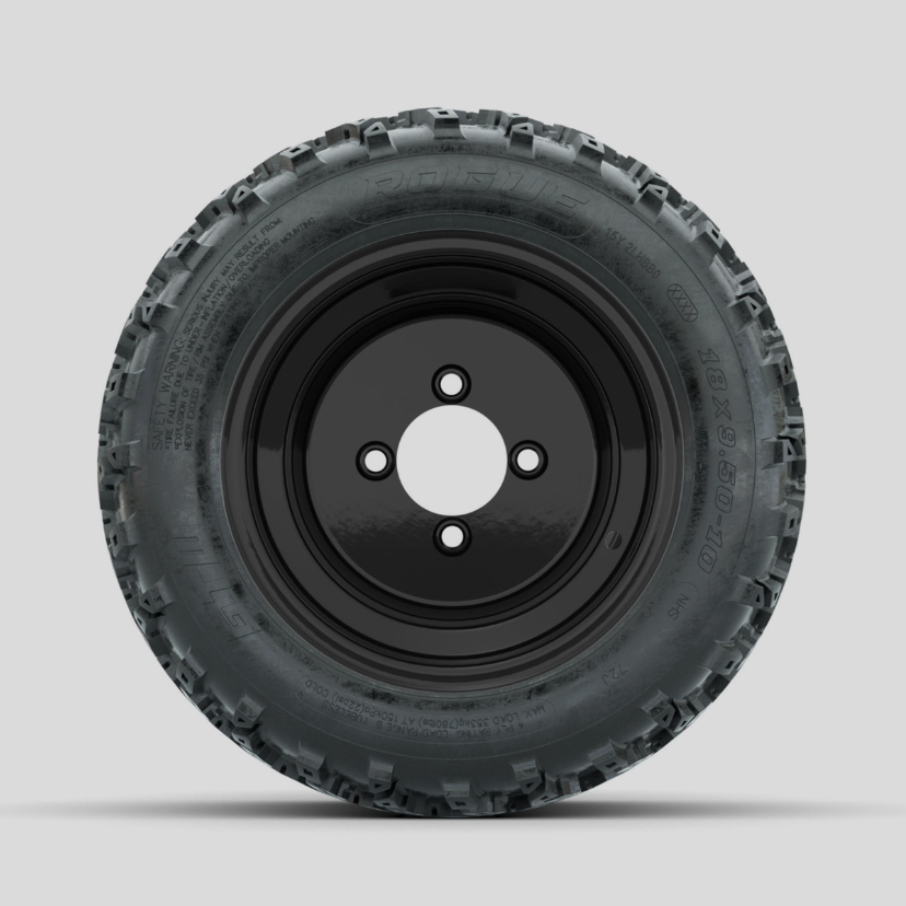 GTW Steel Matte Black 3:5 Offset 10 in Wheels with 18x9.50-10 Rogue All Terrain Tires – Full Set