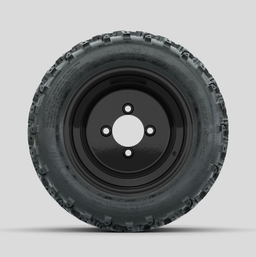 GTW Steel Black Centered 10 in Wheels with 18x9.50-10 Rogue All Terrain Tires  Full Set