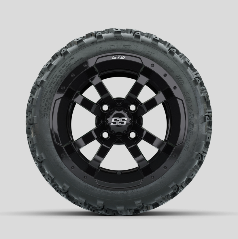 GTW Storm Trooper Black 10 in Wheels with 18x9.50-10 Rogue All Terrain Tires – Full Set