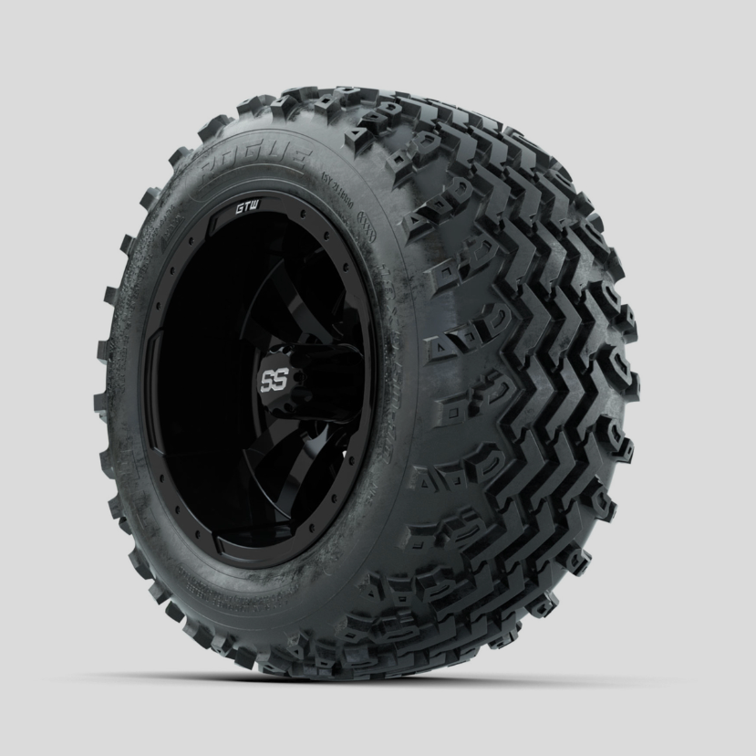 GTW Storm Trooper Black 10 in Wheels with 18x9.50-10 Rogue All Terrain Tires – Full Set