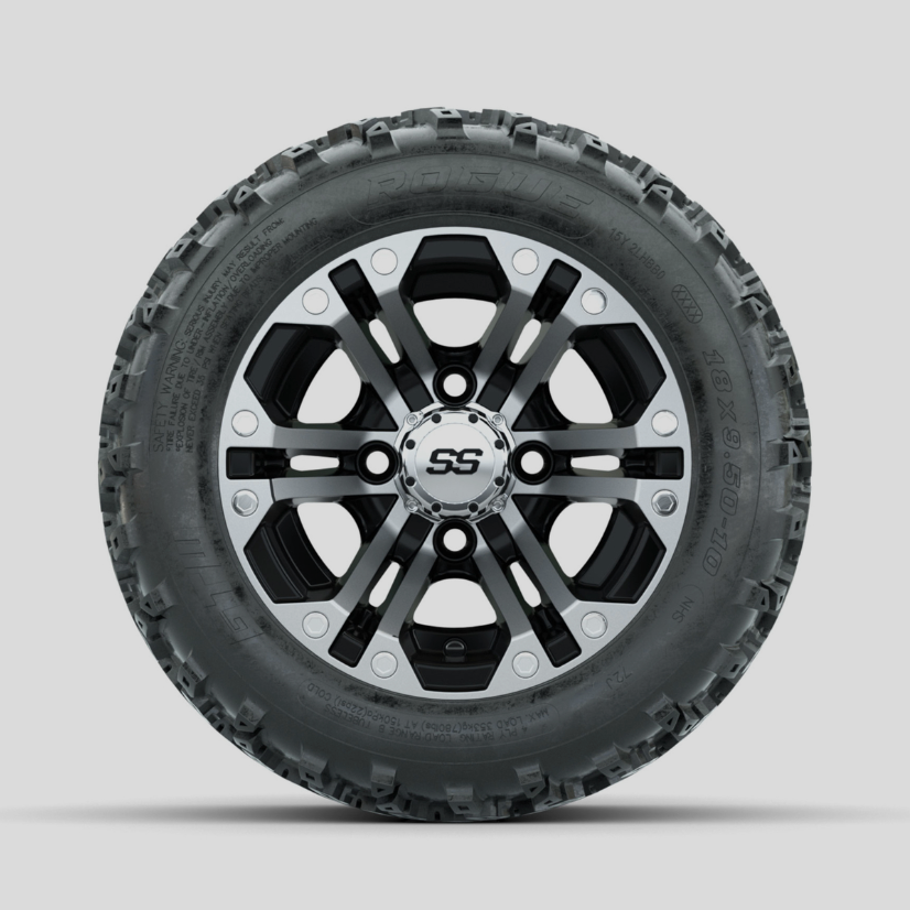 GTW Specter Machined/Black 10 in Wheels with 18x9.50-10 Rogue All Terrain Tires – Full Set