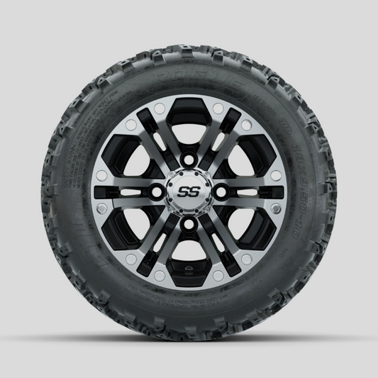 GTW Specter Machined/Black 10 in Wheels with 18x9.50-10 Rogue All Terrain Tires – Full Set