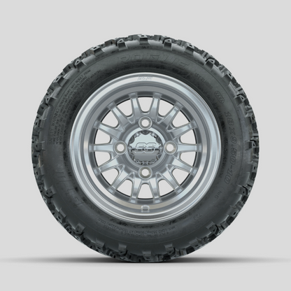 GTW Medusa Machined/Silver 10 in Wheels with 18x9.50-10 Rogue All Terrain Tires  Full Set