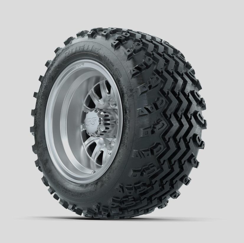 GTW Medusa Machined/Silver 10 in Wheels with 18x9.50-10 Rogue All Terrain Tires  Full Set