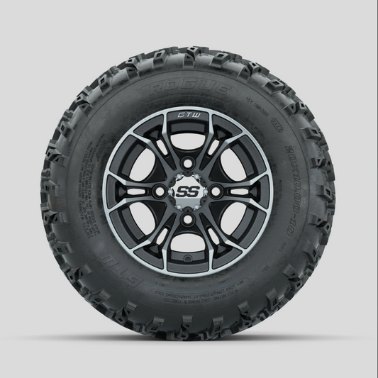 GTW Spyder Machined/Matte Grey 10 in Wheels with 20x10.00-10 Rogue All Terrain Tires – Full Set