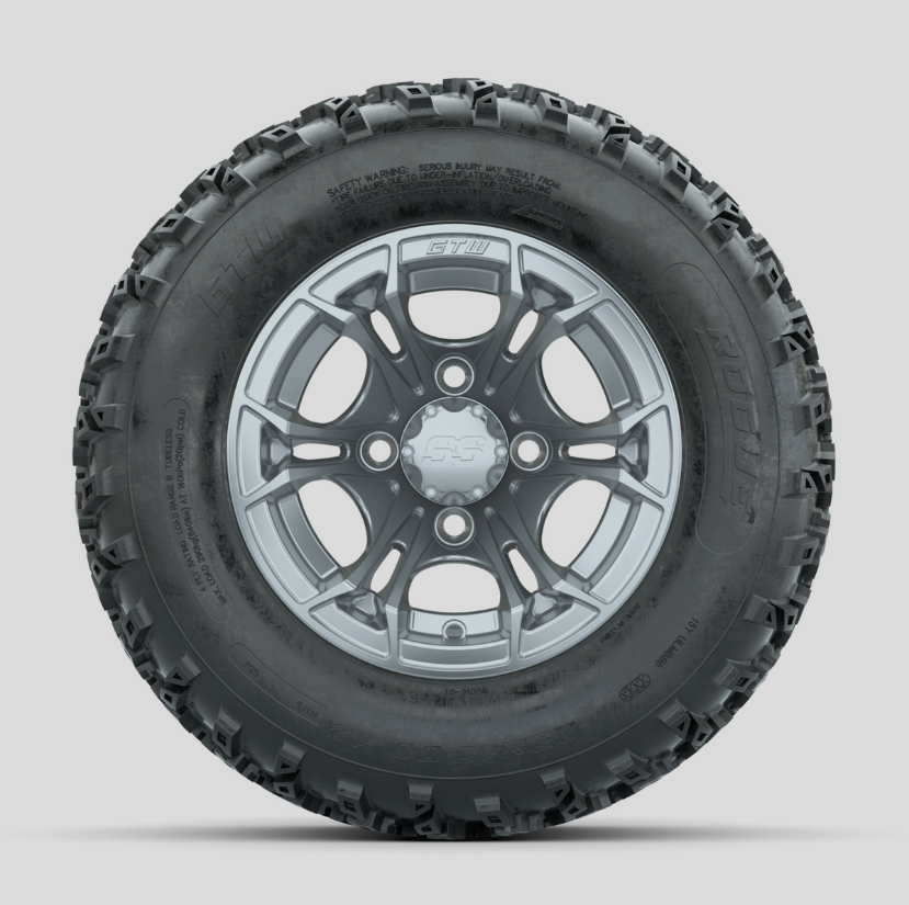 GTW Spyder Silver 12 in Wheels with 23x10.00-12 Rogue All Terrain Tires  Full Set