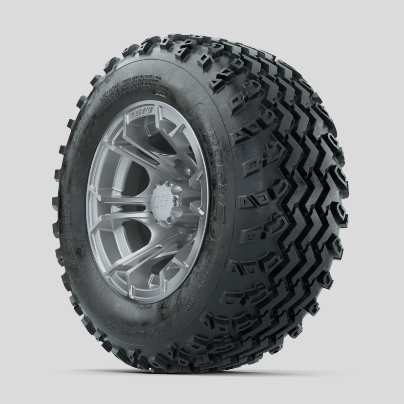 GTW Spyder Silver 12 in Wheels with 23x10.00-12 Rogue All Terrain Tires  Full Set