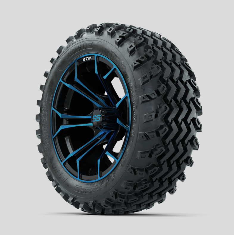 GTW Spyder Blue/Black 14 in Wheels with 23x10.00-14 Rogue All Terrain Tires – Full Set