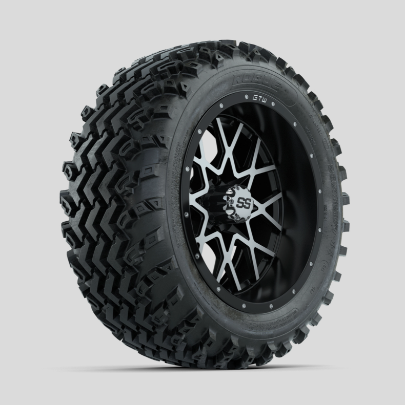 GTW Vortex Machined/Matte Black 14 in Wheels with 23x10.00-14 Rogue All Terrain Tires – Full Set