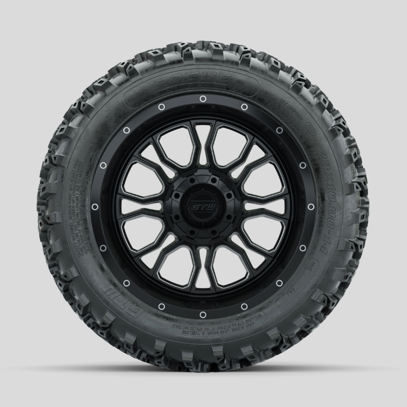 GTW Volt Machined/Black 14 in Wheels with 23x10.00-14 Rogue All Terrain Tires – Full Set