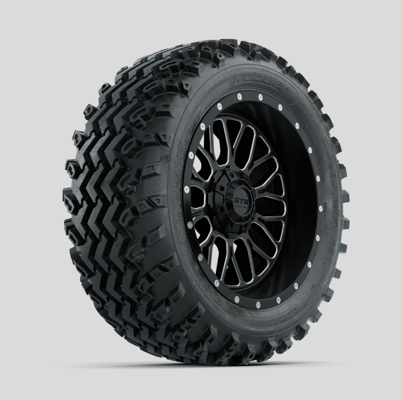 GTW Helix Machined/Black 14 in Wheels with 23x10.00-14 Rogue All Terrain Tires – Full Set