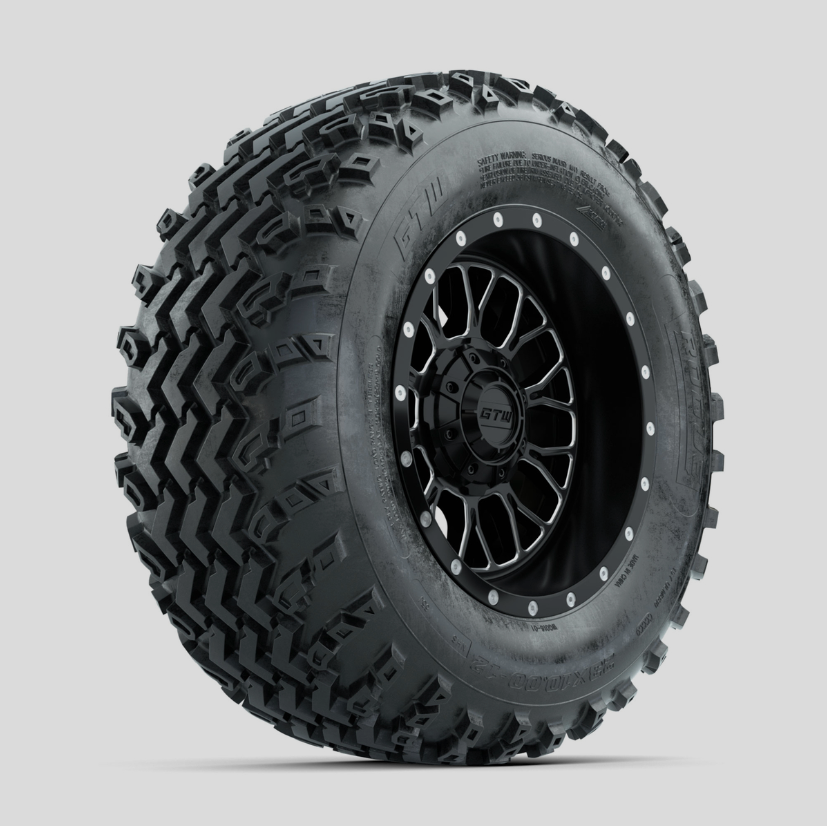 GTW Helix Machined/Black 12 in Wheels with 23x10.00-12 Rogue All Terrain Tires – Full Set